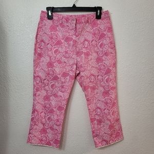 Lilly Pulitzer Womens Pink Seashell Crochet Trim Cropped Straight Leg Pants Sz 6
